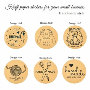 ronds faits main | Stickers pour petites entreprises | Étiquettes d'emballage faites main avec amour | Autocollants kraft 1,5 po. | Stickers Merci
