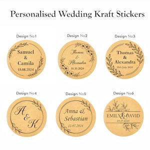 Adesivi Kraft personalizzati per matrimoni, adesivi nuziali per bomboniere, adesivi personalizzati per matrimoni, decorazioni nuziali, adesivi floreali per matrimoni