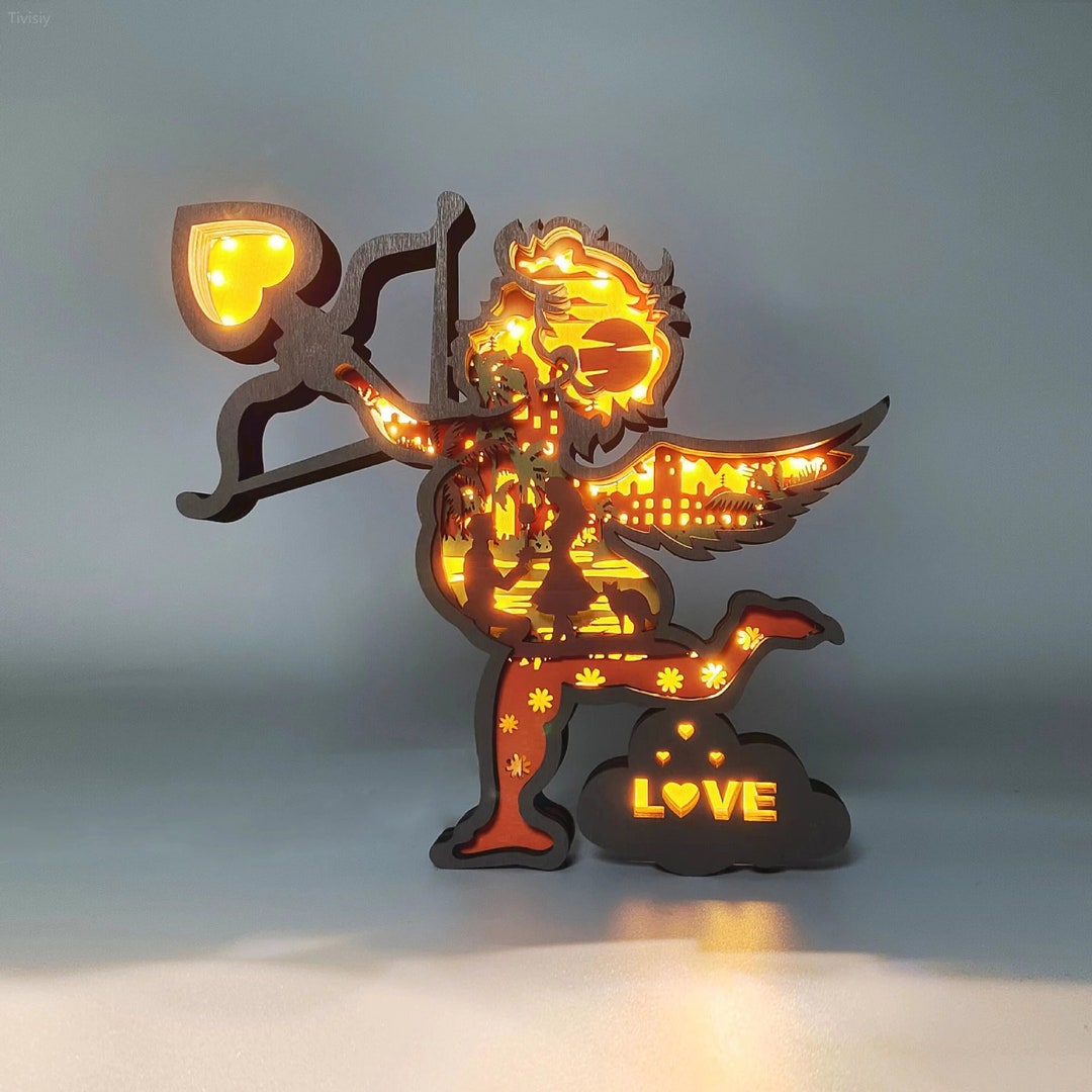 Wooden LED Cupid Ornaments Wood Sculpture Art Cupid Night Etsy
