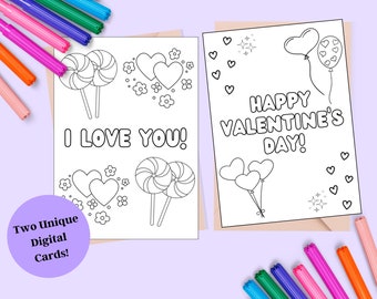Valentines Day Coloring Cards | Printable Greeting Cards (2 PDFs)