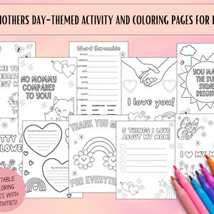 10 pagine da colorare e di attività per la festa della mamma, pacchetto stampabile per la festa della mamma, attività per bambini per la festa della mamma, colorazione per la festa della mamma
