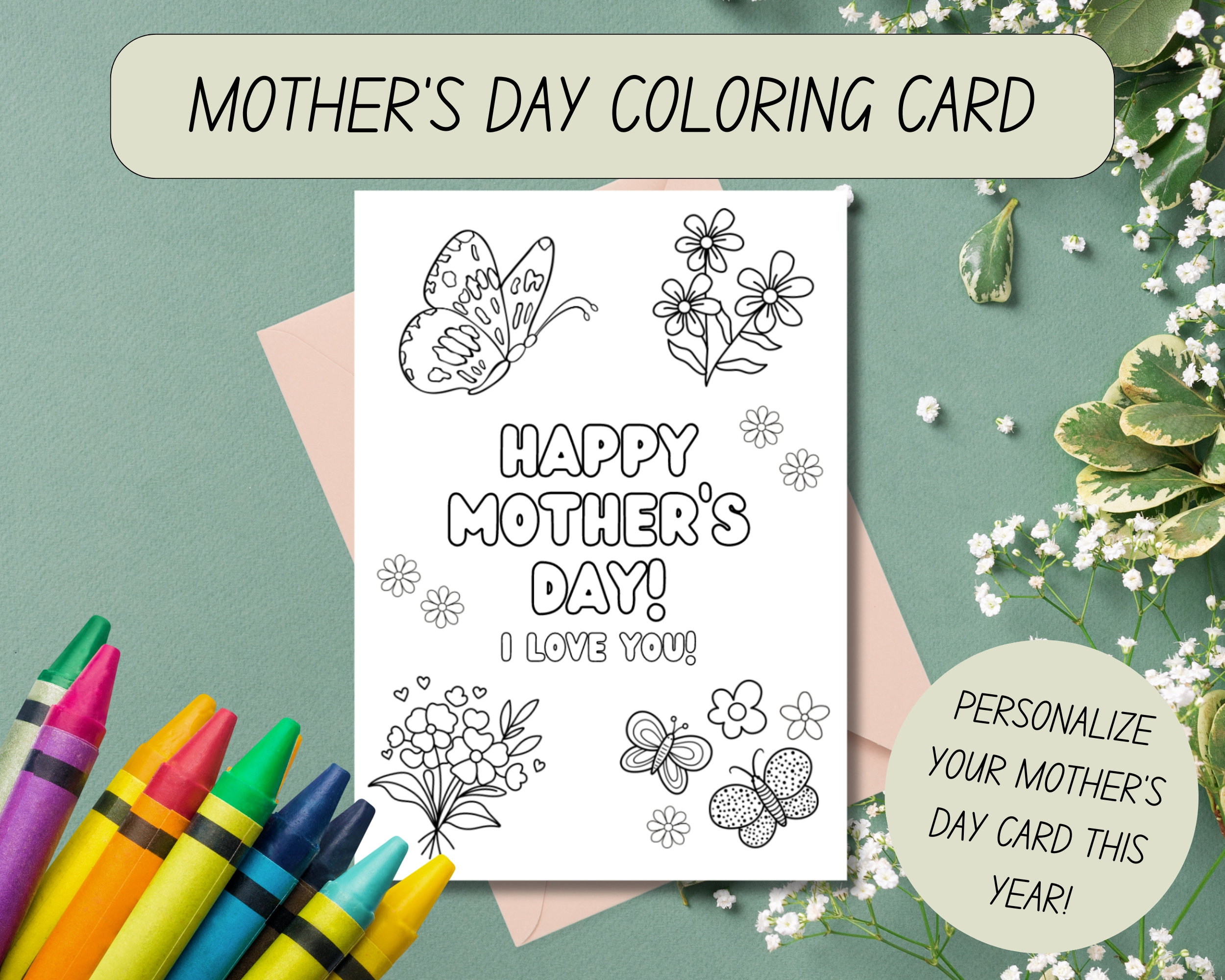 Printable Mother’s Day Card for Kids | Mother’s Day Coloring Card | DIY Color Your Own Mother’s ...