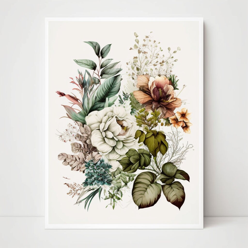 Printable Botanical Flower Wall Art Beautiful Mushroom and Etsy