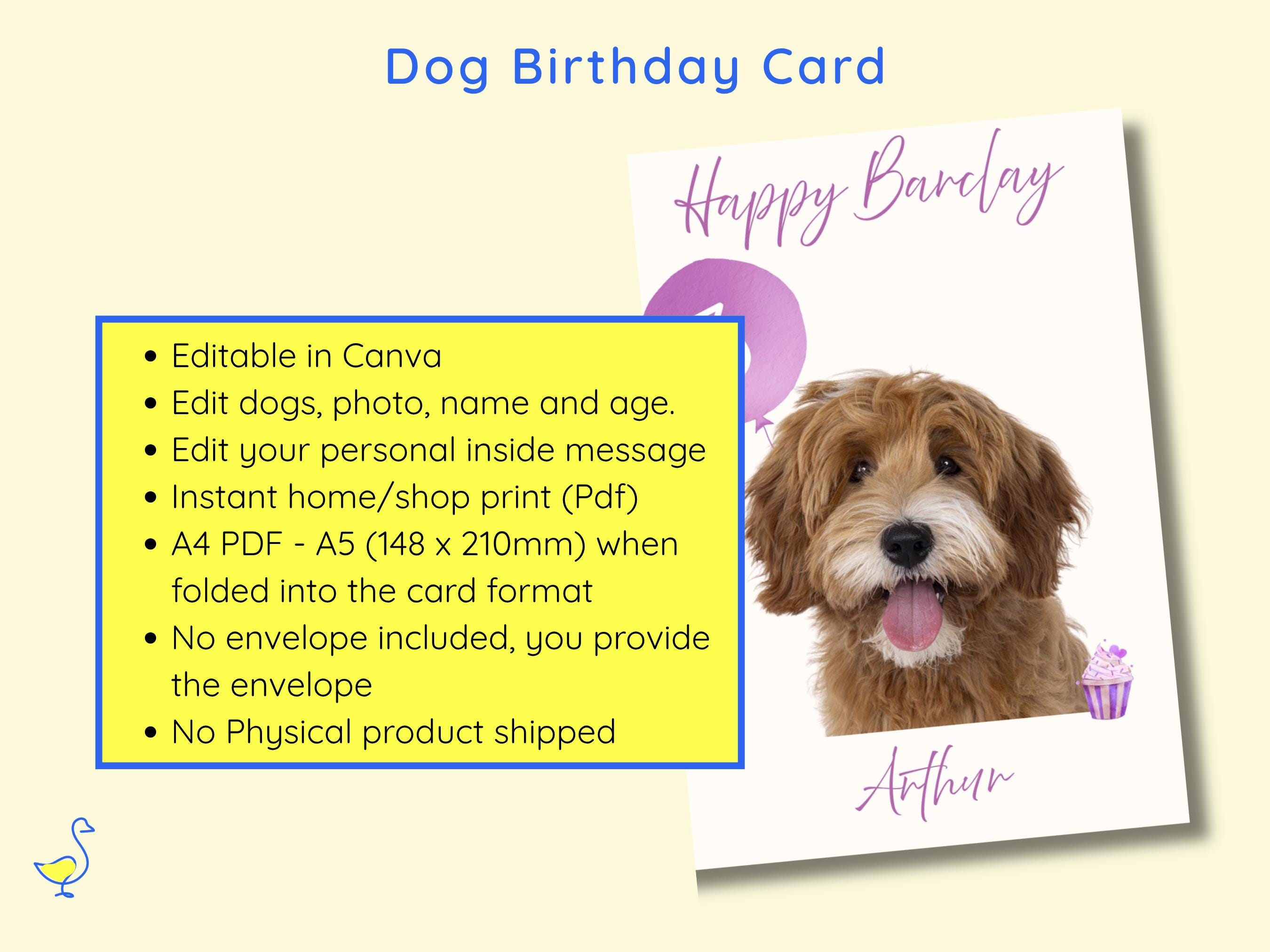Editable Dog Birthday Card | Printable Happy Barkday Canva Template - Etsy
