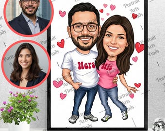 Custom Couple Caricature Portrait, Hand-Drawn Watercolor Style (Digital Download)