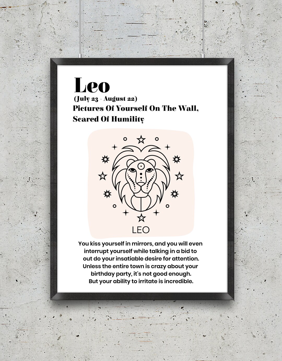 Leo the Vain Lion Star Sign Wall Art Etsy