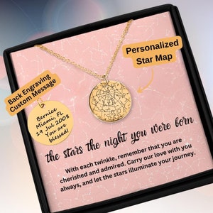Collana con mappa stellare personalizzata "La notte in cui sei nato", idee regalo per il compleanno d'oro, regalo per il giorno in cui sei nato, collana personalizzata con biglietto