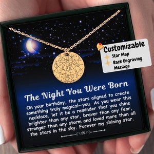 Collier carte étoile personnalisé nuit de votre naissance, collier cadeau pour fille petite-fille petit-fils ami, cadeau nièce, cadeau d'anniversaire de Noël
