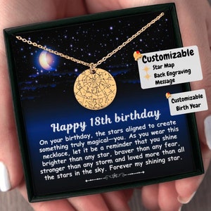 Cadeau du 18e anniversaire pour elle, collier personnalisé carte des étoiles, cadeau d'anniversaire unique pour fille fils petite-fille petit-fils ami, cadeau nièce neveu
