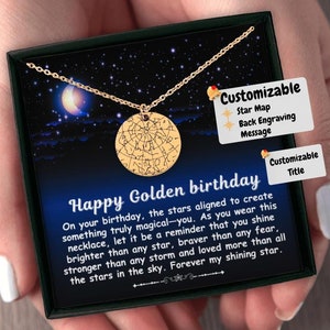 Collier doré personnalisé carte étoile d'anniversaire par date, collier cadeau pour fille fils petite-fille petit-fils ami, cadeau nièce, cadeau de Noël
