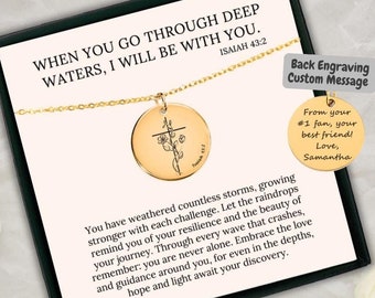 Personalized Necklace with Flower Cross Pendant, Custom Bible Verse Scripture Necklace, Christian Gift, Miscarriage Gift, Bereavement Gift