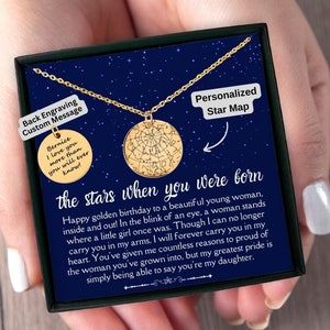 Collier d'anniversaire doré personnalisé carte par date, cadeaux d'anniversaire dorés, cadeaux d'anniversaire personnalisés avec carte, cadeaux fille, filles dorées