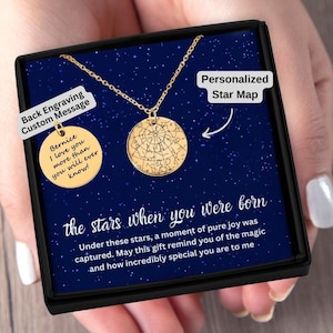 Für meine Tochter Halskette, Sternkarte Nach Datum Halskette, Tochter Geschenk Halskette von Papa oder Mama, personalisierte Geburtstagsgeschenk mit Nachrichtenkarte