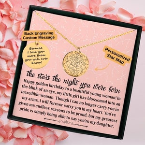 Night You Were Born Benutzerdefinierte Sternenkarte Halskette, alles Gute zum Geburtstag, Ideen für ein goldenes Geburtstagsgeschenk, personalisiertes Geburtstagsgeschenk mit Karte
