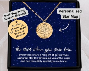 Custom Golden Birthday Star Map By Date Necklace, Idea For Golden Birthday Gift, Personalized Birthday Gift With Message Card, Daughter Gift