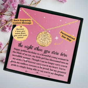 Night You Were Born Benutzerdefinierte Sternenkarte Halskette, Goldenes Geburtstagsgeschenk, Tochter Geschenk von den Eltern, Geburtstagsgeschenk mit Karte, bedeutungsvolles Geschenk