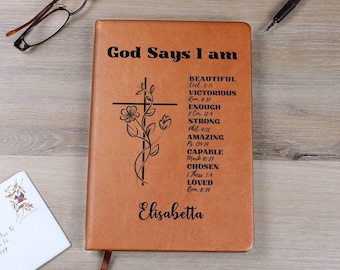 Personalized Prayer Journal Christian Gift for Women God Says I am Positive Affirmations Leather Notebook Graduation Baptism Birthday Gift