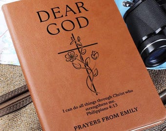 Dear God Personalized Prayer Journal with Flower cross, Christian Gift, Bible Study, Prayer Diary, Faith Journal, Baptism Gift, Mom Gift