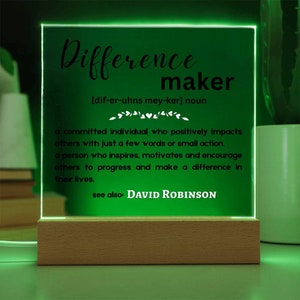 Difference Maker Definition, Teacher Gift, Thankyou Gift, Mentor Gift, Coach gift, Custom Name Interior Decor With Night Light, Gift For Her