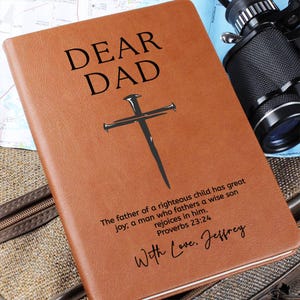 Dear Dad Leather Journal, Personalized Prayer Journal with Cross Christian Gift With Bible Verse for Dad Husband Grandpa Unique Gift for Dad