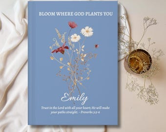 Personalised Graduation Gift, Hardcover Journal, Custom Notebook with Wildflowers, Christian Gift, Bible Verse, Graduation Gifts for Her