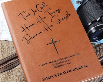 Diario de piel personalizado para hombre, diario de oración personalizado con cruz, regalo cristiano, regalo único para hijo, nieto, novio o esposo.