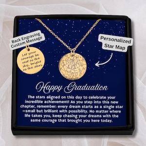 Gepersonaliseerde afstudeercadeau voor haar, ketting aangepaste sterrenkaart op datum, afstudeercadeau universiteit voor dochter, cadeau middelbare school master diploma