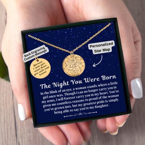 Colar de filha, colar de presente com mapa estelar personalizado por data, presente de filha do pai ou da mãe, presente de aniversário personalizado com cartão de mensagem