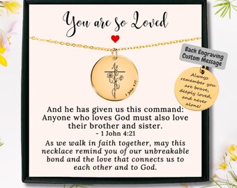 Spersonalizowany naszyjnik z kwiatowym krzyżem, prezent dla siostry, spersonalizowany naszyjnik z wersetem biblijnym, prezent chrześcijański "Jesteś tak kochany", prezent dla przyjaciół z kościoła