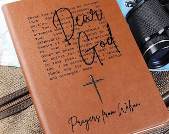 Diario de piel «Querido Dios» para hombre, diario de oración personalizado con cruz, regalo cristiano para hijo, nieto, padre, abuelo, novio o esposo.