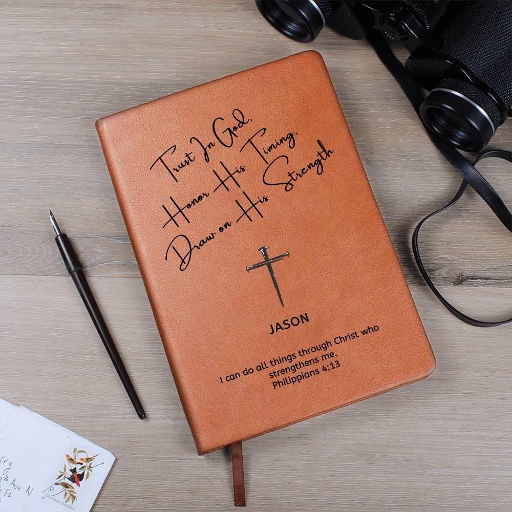 Personalized Leather Journal with Cross, Custom Name and Bible Verse Prayer Journal Christian Gift For Men, Son Grandson Boyfriend Husband