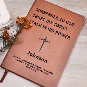 Personalized Cross Leather Journal, Custom Name and Bible Verse Prayer Journal, Christian Journal for Women, Vegan Leather Notebook for Men