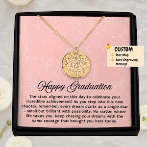 Gepersonaliseerde afstudeercadeau voor haar, aangepaste sterrenkaartketting, universiteitsdiploma, promotiecadeau, middelbare school, afgestudeerde sieraden, hangerketting