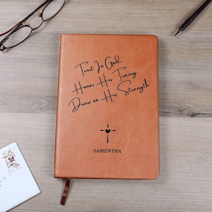 Personalisiertes Gebetstagebuch für Frauen, Lederbuch mit individuellem Namen, Kreuz Christliches katholisches Taufgeschenk, Geschenk für den besten Freund, Bibel Journal