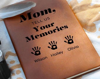 Regalo personalizado para mamá: Diario de piel "Mamá, cuéntanos tus recuerdos". Ideal para el Día de la Madre, como diario de recuerdos familiares o regalo de cumpleaños.