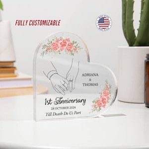 Cadeau d&#39;anniversaire personnalisé, Plaque acrylique mariée main dans la main, Cadeau de mariage pour couple, Cadeau plaque fiançailles pour couple, Cadeau de mariage