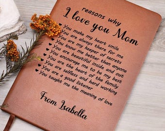 Diario "Razones por las que te quiero, mamá", regalo personalizado para mamá, regalo del Día de la Madre, diario personalizado para mamá, recuerdo especial, regalo de cumpleaños para mamá