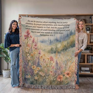 Personalized Woven Blanket with Bible Verse Wildflower Art Throw Bible Art Print Floral Scripture Christian Gift For Him Her Valentine Gift