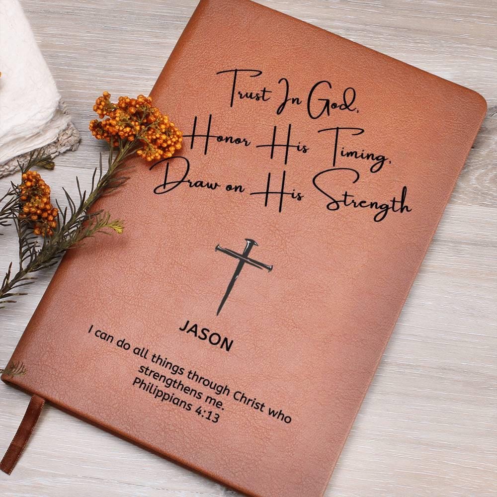Personalized Leather Journal with Cross, Custom Name and Bible Verse Prayer Journal Christian Gift For Men, Son Grandson Boyfriend Husband