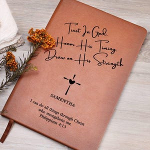 Kundenspezifisches Gebetstagebuch mit Kreuz, personalisiertem Name und Bibel-Vers-Leder-Notizbuch, christlich-katholische Taufgeschenke, Andachtsjournal