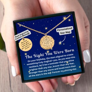 Night You Were Born Benutzerdefinierte Star Map Halskette, Goldenes Geburtstagsgeschenk, personalisiertes Geburtstagsgeschenk mit Karte, personalisierte Halskette, Golden Girl geboren