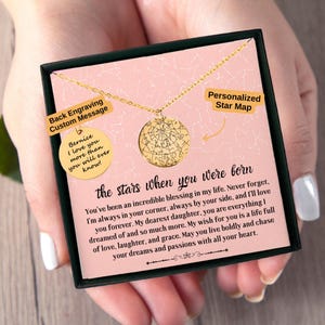 Sternkarte Halskette, Tochter Geschenke von Papa oder Mama, personalisierte Geburtstag Schmuck, Geburtstagsgeschenk mit Karte, goldene Geburtstagsgeschenke