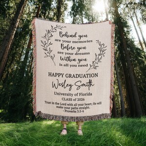 Personalized Graduation Blanket, College Graduation Gift For Her & For Him, High School Grad Gift, Masters Degree Gift, Custom Bible Verse