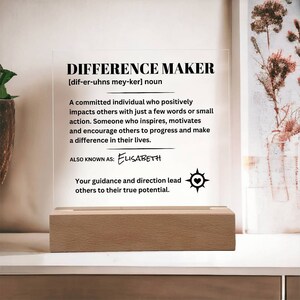 Difference Maker Definition Plaque, Personalized Mentor Gift, Teacher Appreciation, Custom Coworker Keepsake, Leader Thank You Plaque