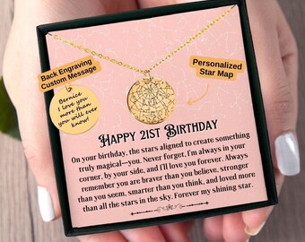 21st Birthday Gift for Her Custom Star Map Necklace, 21 Birthday Gift Idea, Personalized 21 Birthday Gift for Daughter Friend Granddaughter