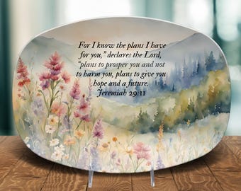 Personalized Platter with Bible Verse Christian Gift Wildflower Art Scripture Plate Housewarming Gift New Home Present Unique Birthday Gift