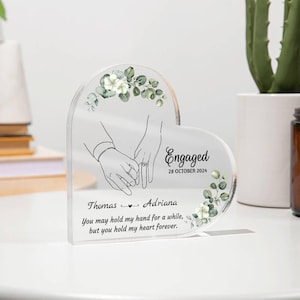 Personalized Wedding Gift, Engaged Holding Hands Acrylic Plaque, Wedding Gift for Couple, Married Plaque Gift for Couple, Anniversary Gift