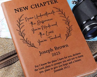New Chapter Journal, Personalized Retirement Gift for Men & Women, Custom BIble Verse Retirement Gift for Coworker Nurse Teacher Police Boss