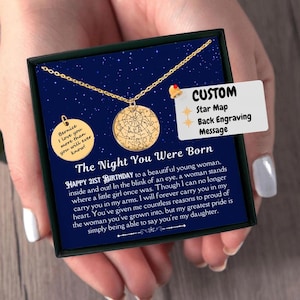 21. Geburtstagsgeschenk für Tochter Benutzerdefinierte Sternkarte Halskette, 21 Geburtstag Geschenkidee, personalisierte 21. Geburtstagsgeschenk mit Karte, bedeutungsvolles Geschenk