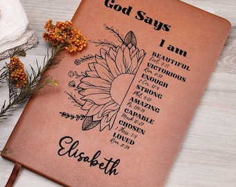 Personalized Prayer Journal Christian Gift for Women God Says I am Positive Affirmations Leather Notebook Graduation Christmas Birthday Gift